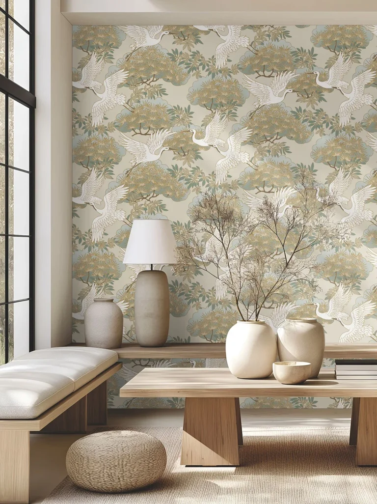 Ronald Redding Sprig & Heron Wallpaper - Beige — Ảnh 3