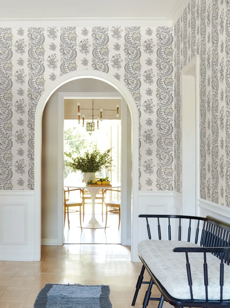 Beaumont Floral Stripe Wallpaper - Charcoal — Image 3