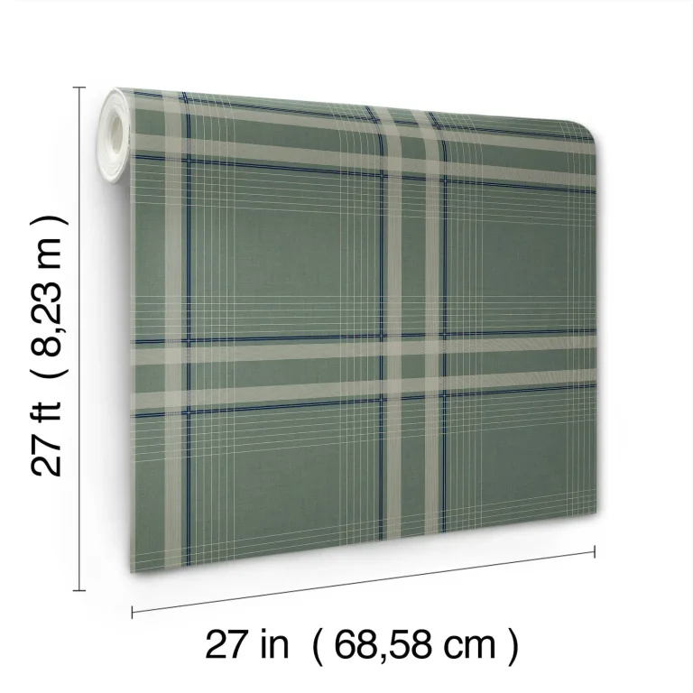 Ronald Redding Country Club Plaid Faux Linen Wallpaper - Green — Image 6