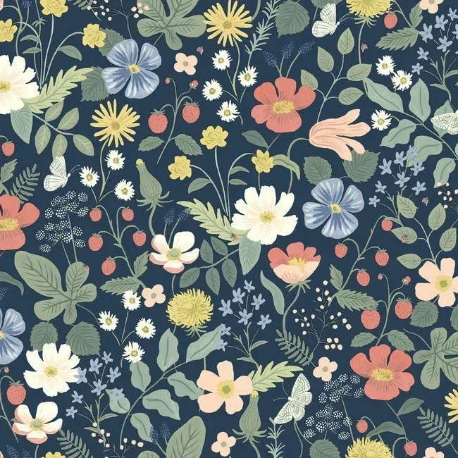 Rifle Paper Co. Strawberry Fields Wallpaper - Navy — Ảnh 4