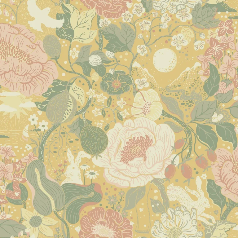 Växa Rabbits & Rosehips Wallpaper - Butter — Ảnh 3