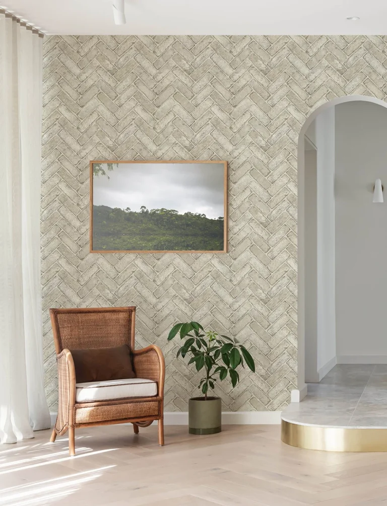 Chesapeake Canelle Brick Herringbone Wallpaper - Taupe — Image 2