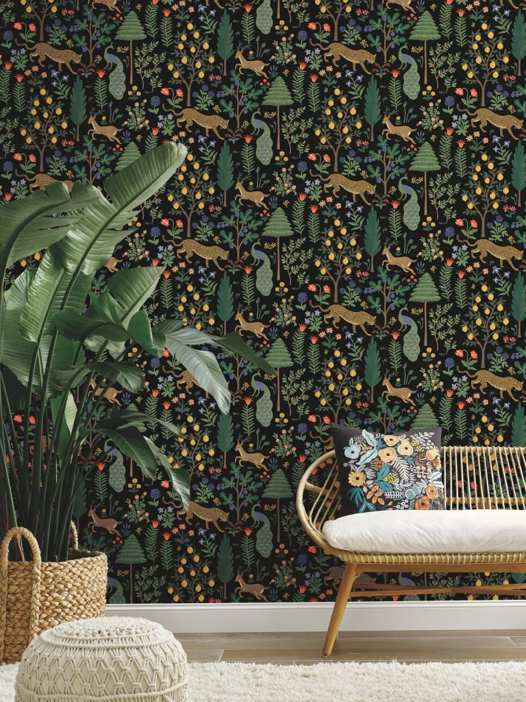 Rifle Paper Co. Menagerie Peel and Stick Wallpaper - Black — Ảnh 5