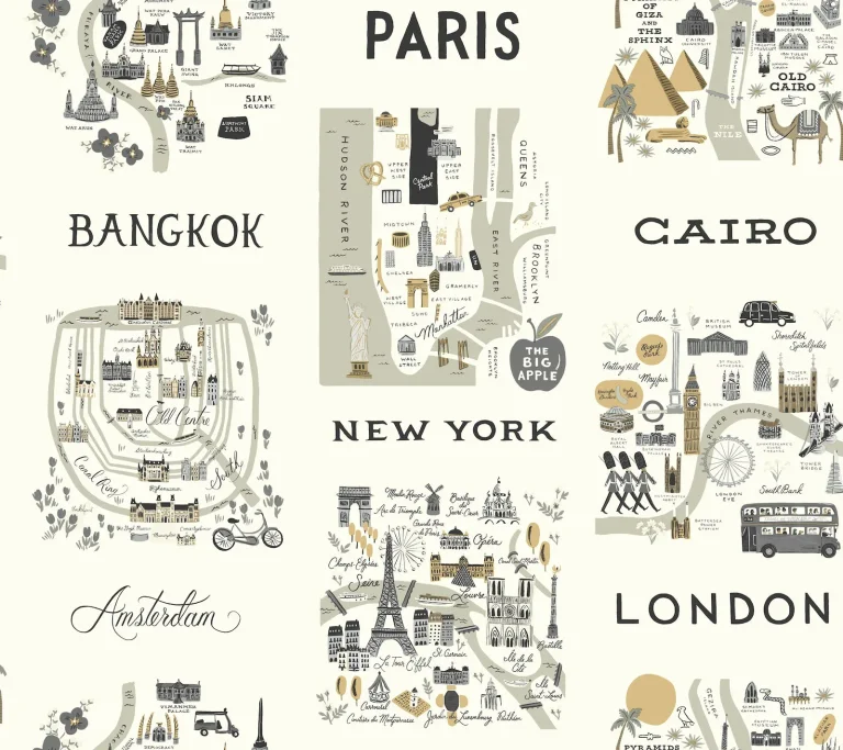 Rifle Paper Co. City Maps Wallpaper - Grey & Gold — Ảnh 2