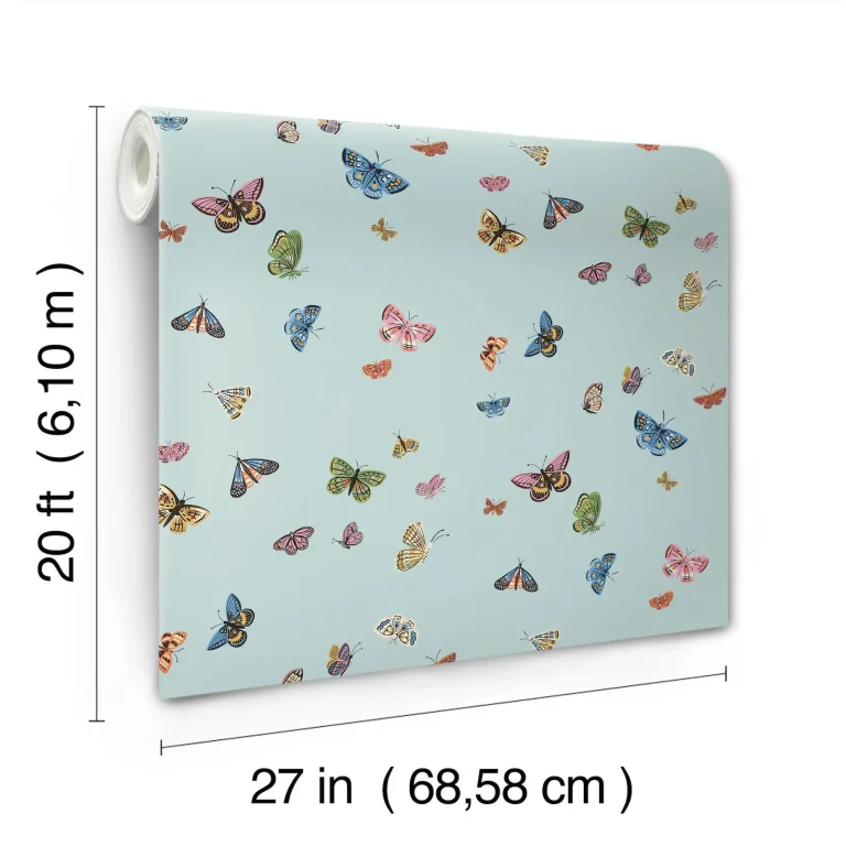 Rifle Paper Co. Butterfly House Peel and Stick Wallpaper - Light Blue — Ảnh 4