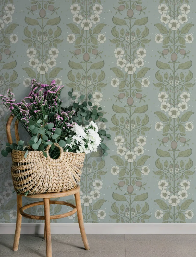 Rosa Floral Columns Wallpaper - Sky Blue — Ảnh 4