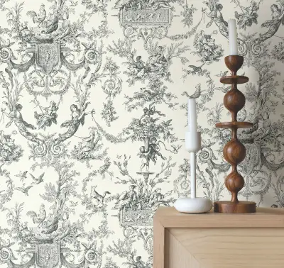Old World Toile Wallpaper - Black/White