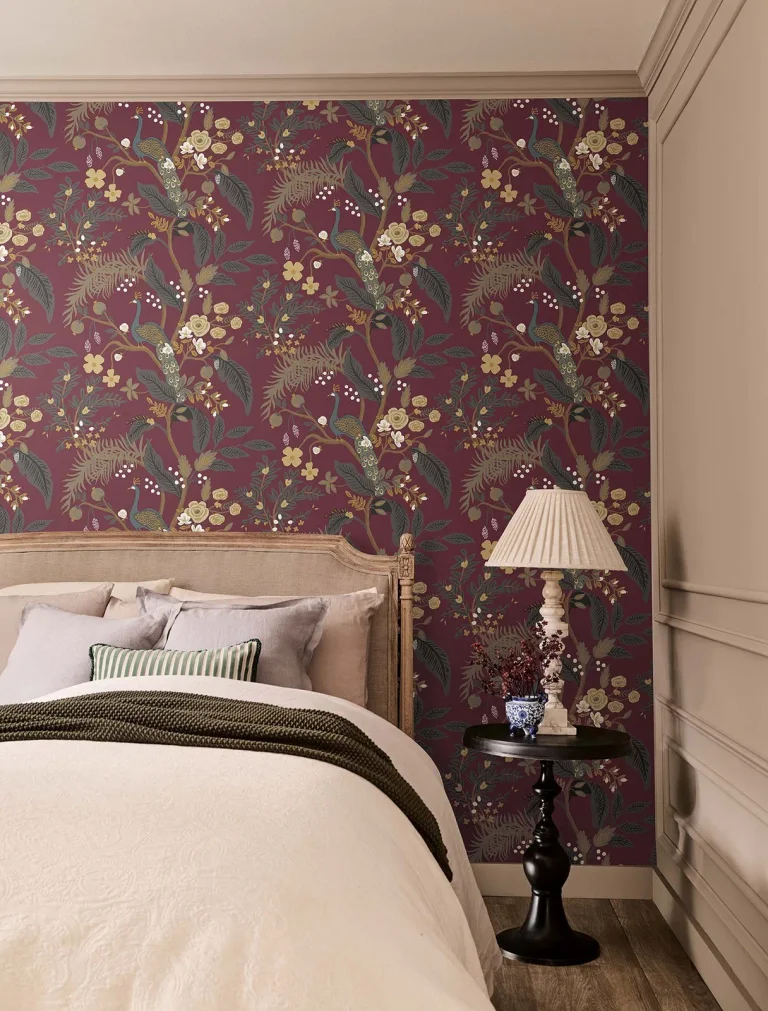 Rifle Paper Co. Peacock Wallpaper - Burgundy — Ảnh 2