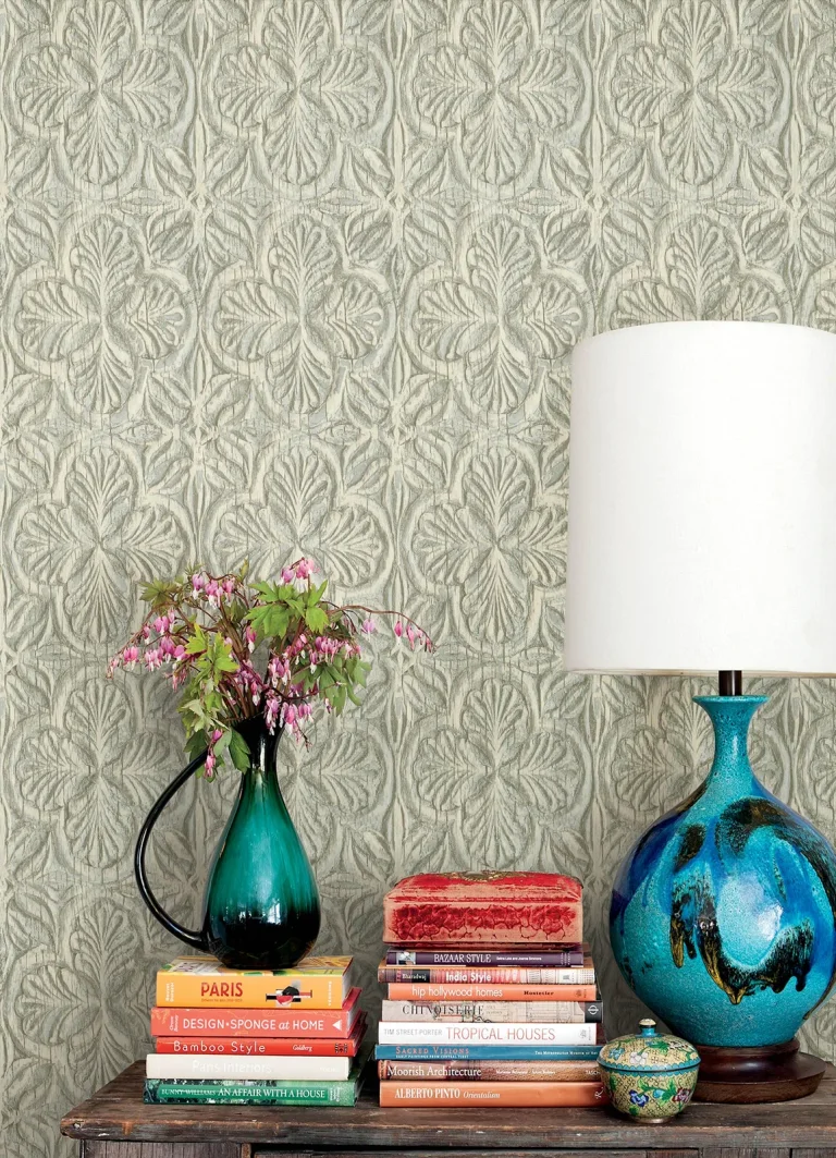 Chesapeake Karachi Wooden Damask Wallpaper - Aqua — Image 6