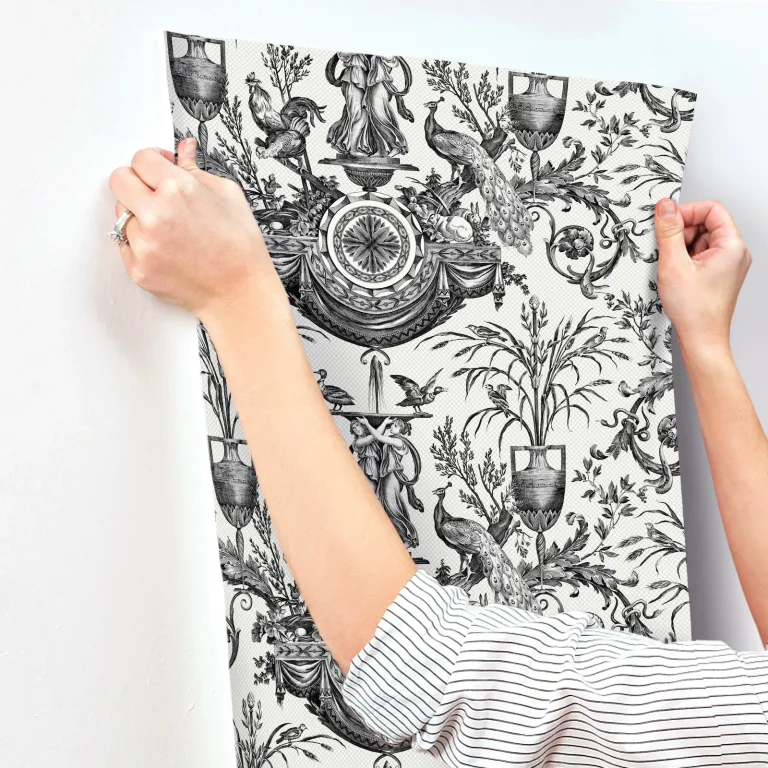 Avian Fountain Toile Wallpaper - Black — Ảnh 3