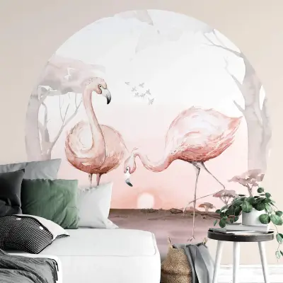 Flamingos at Sunset - Wall Mural 5557 - Round - 144cm diameter