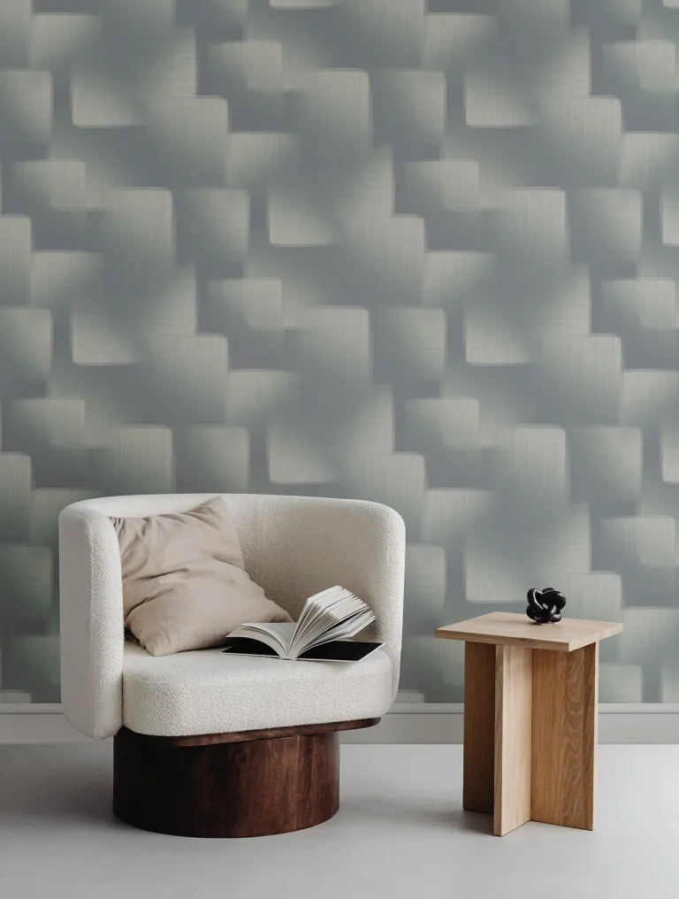 Silk Madras Abstract Geometric Wallpaper - Slate — Ảnh 3