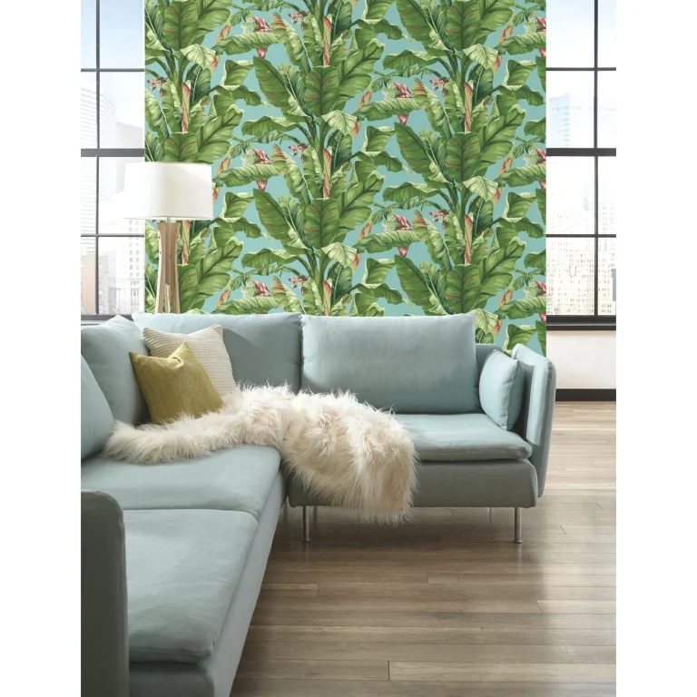 Banana Leaf Wallpaper - Aqua & White — Ảnh 5