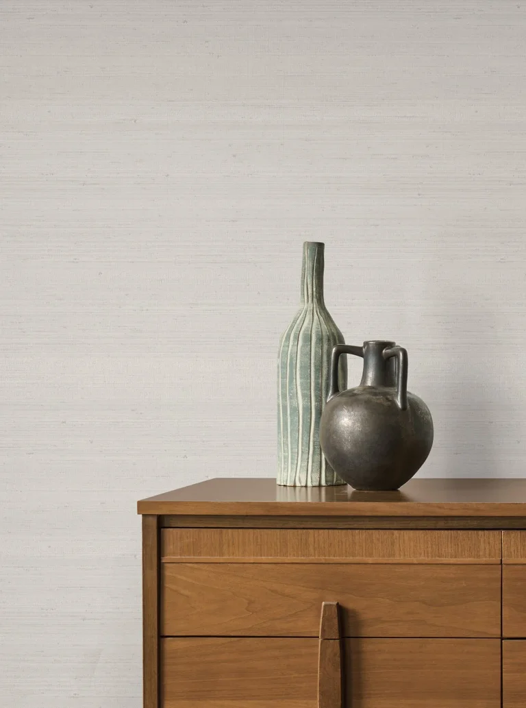 Fine Silk Faux Fabric Wallpaper - Light Grey — Image 3