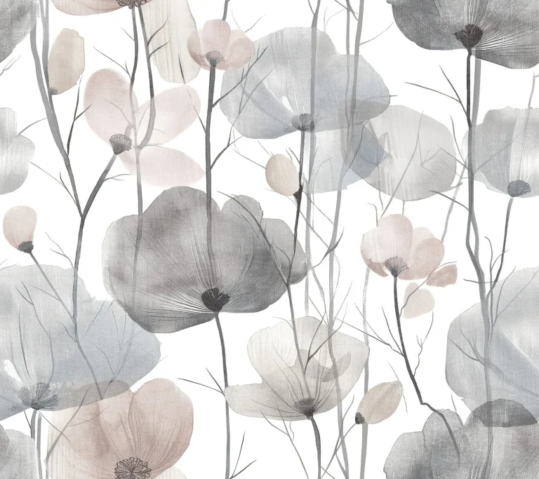 Ronald Redding Cotswolds Poppies Floral Wallpaper - Grey