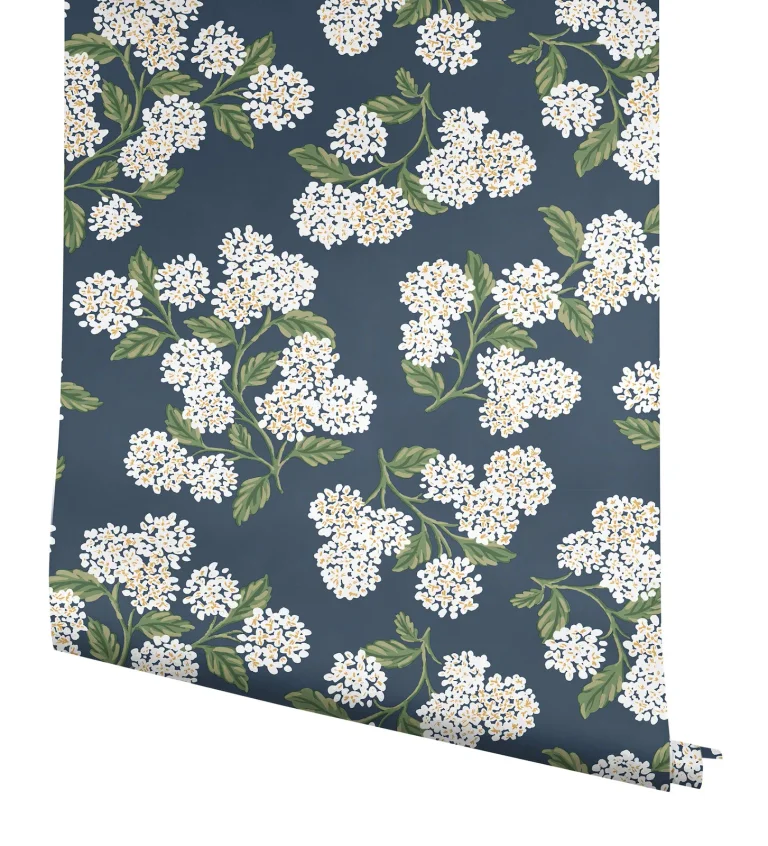 Rifle Paper Co. Hydrangea Peel and Stick Wallpaper - Navy & White — Ảnh 7