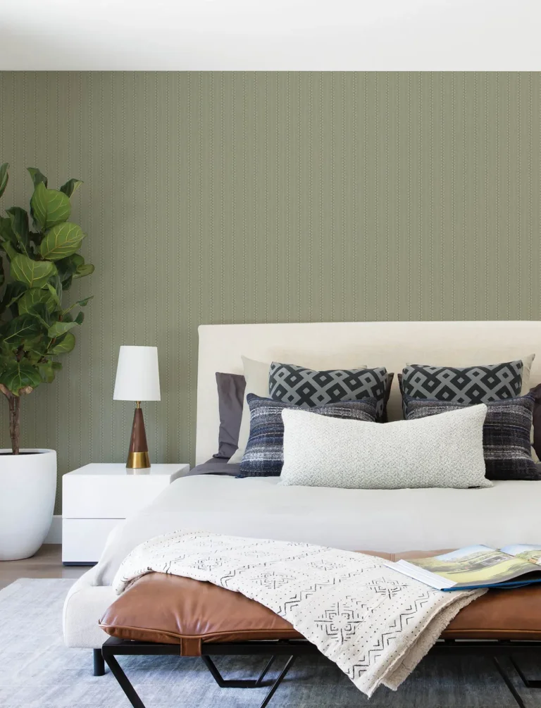 Chesapeake Curtis Embellished Stripe Wallpaper - Moss — Ảnh 3