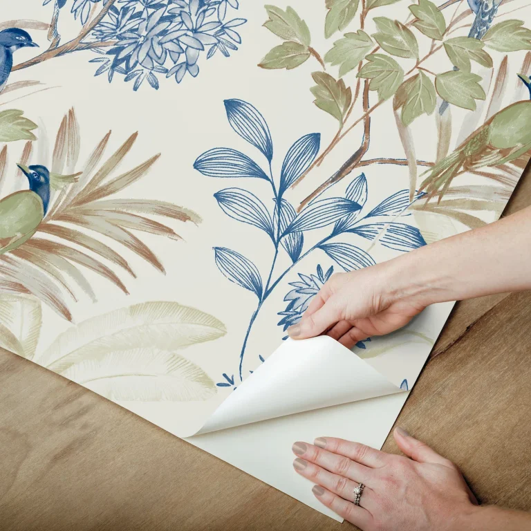 Handpainted Songbird Peel and Stick Wallpaper - Green/Blue — Ảnh 2