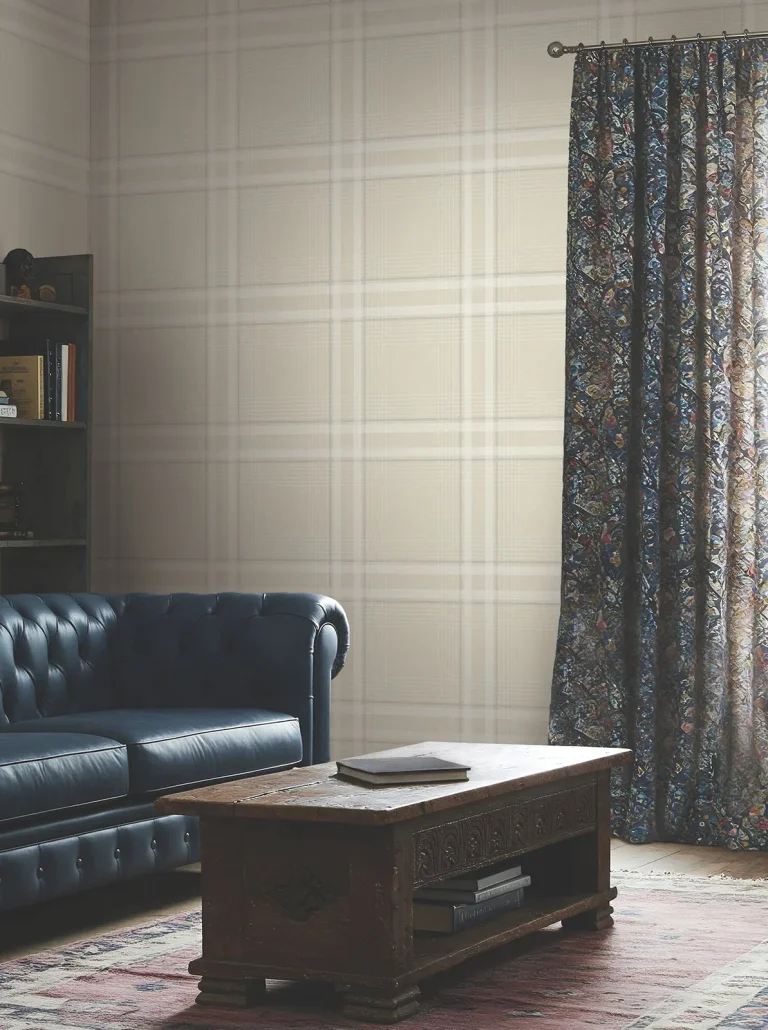 Ronald Redding Country Club Plaid Faux Linen Wallpaper - Beige — Ảnh 3