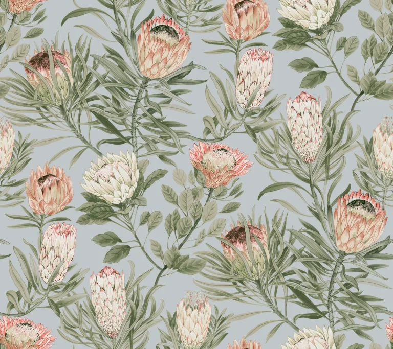 Protea Wallpaper - Dusty Blue/Coral — Image 3