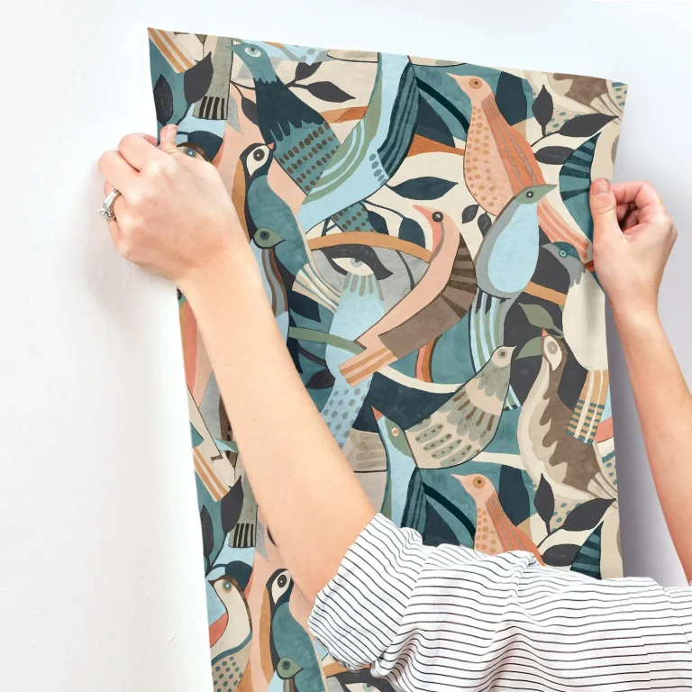 Fauvist Flock Wallpaper - Coral/Aqua — Ảnh 4