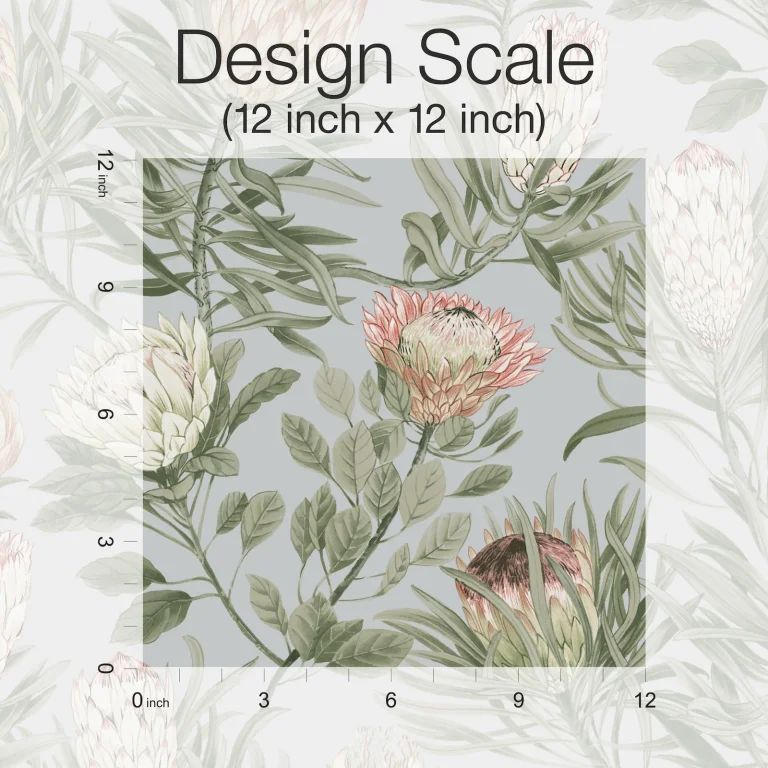 Protea Wallpaper - Dusty Blue/Coral — Image 4
