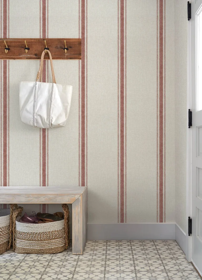 Chesapeake Linette Fabric Stripe Wallpaper - Red — Ảnh 5