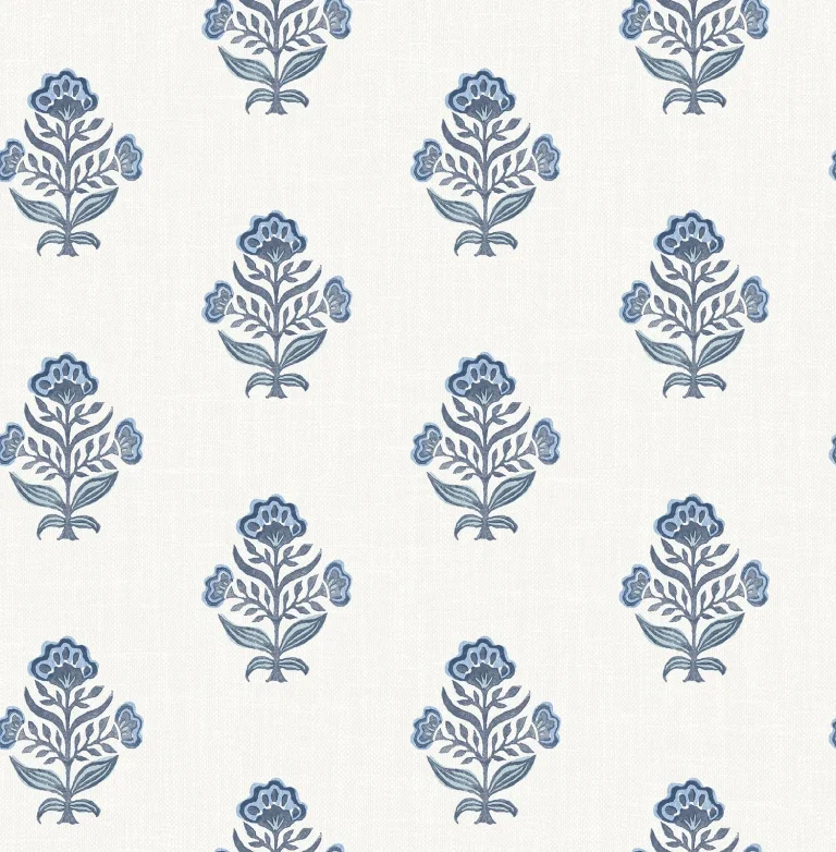 Chesapeake Hollyhock Floral Crest Wallpaper - Blue — Ảnh 4