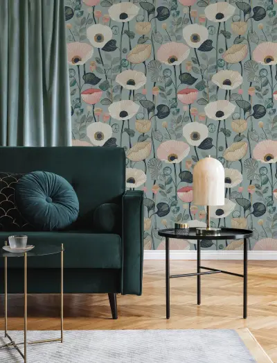 Mindra Floral Trail Wallpaper - Blue/Pink