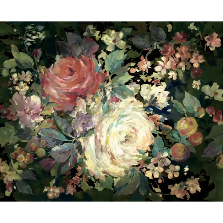 Impressionist Floral Wall Mural - Red/Black — Ảnh 3