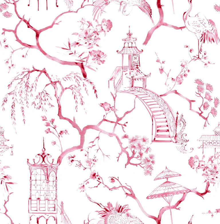 Serena Chinoiserie Wallpaper - Raspberry — Ảnh 3