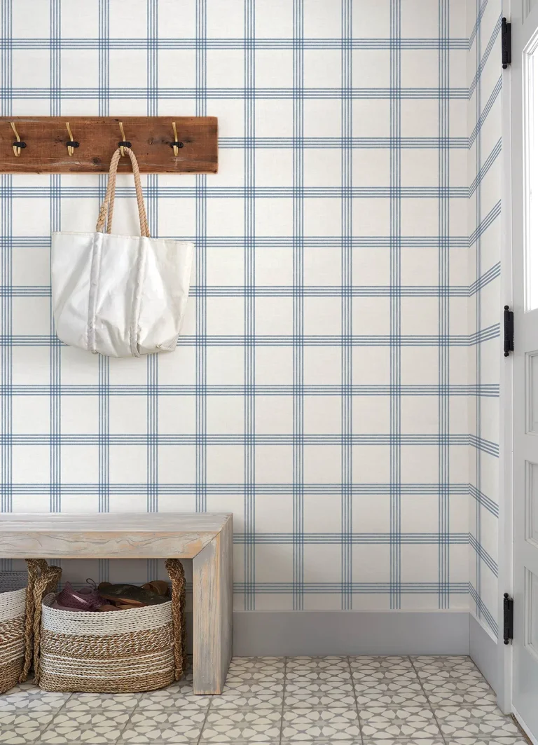 Chesapeake Twain Plaid Wallpaper - Denim and Eggshell — Ảnh 5