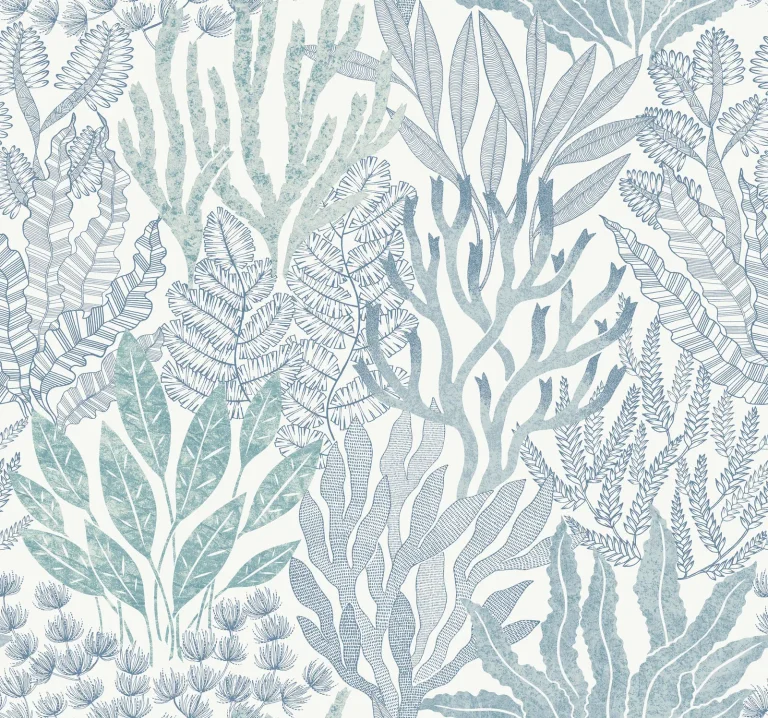 Coral Leaves Wallpaper - Blue/Aqua — Ảnh 6