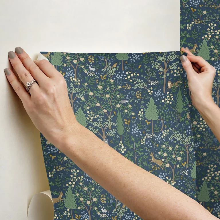 Rifle Paper Co. Woodland Peel and Stick Wallpaper - Navy — Ảnh 7