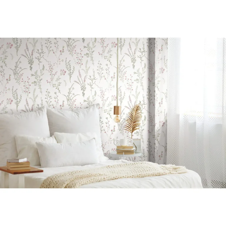 Wildflower Sprigs Wallpaper - Pink/Green/Grey — Image 3