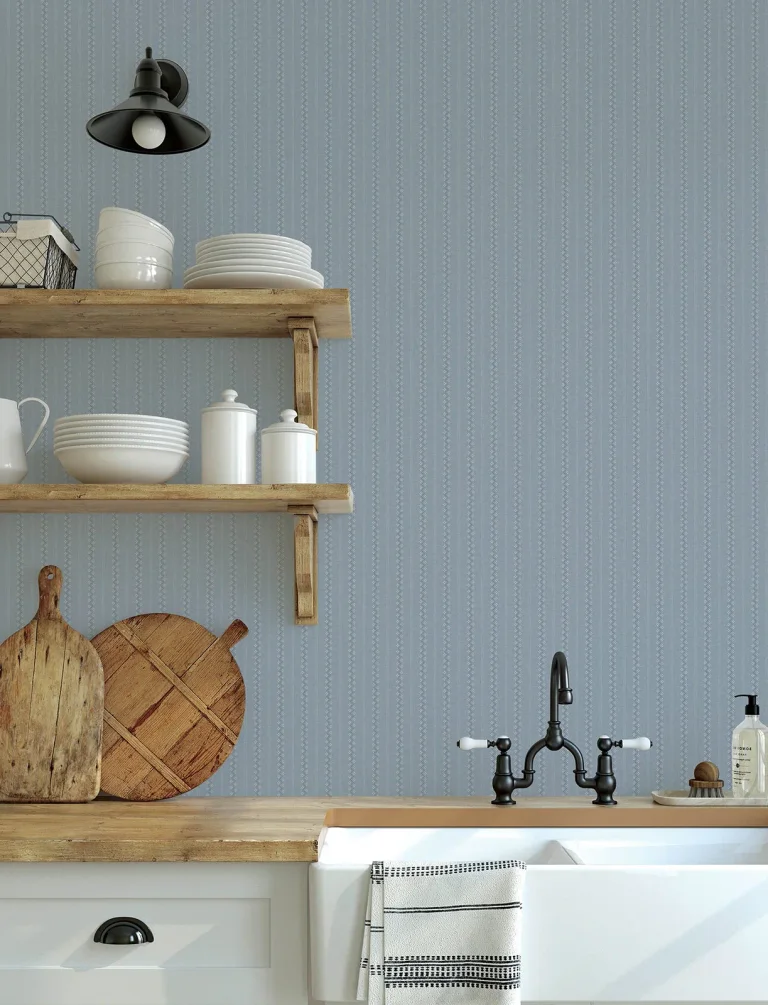 Chesapeake Curtis Embellished Stripe Wallpaper - Blue — Image 6