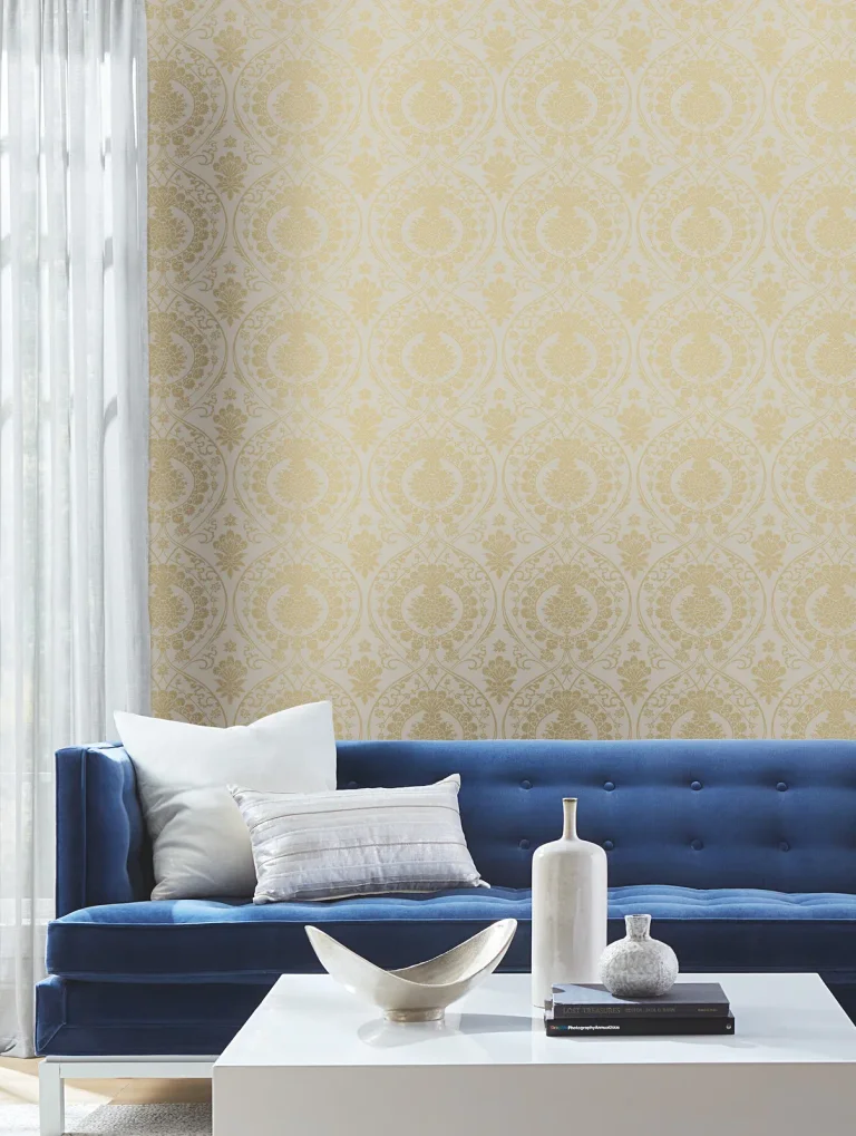 Imperial Damask Wallpaper - Linen/Gold — Ảnh 4