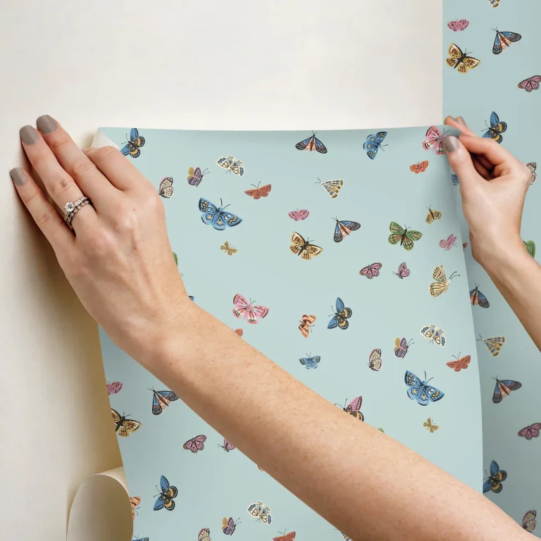 Rifle Paper Co. Butterfly House Peel and Stick Wallpaper - Light Blue — Ảnh 7