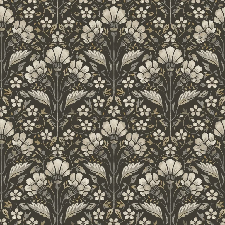 Chesapeake Edith Floral Damask Wallpaper - Black — Image 2