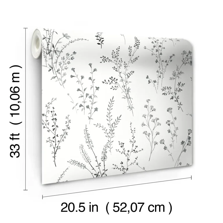 Wildflower Sprigs Wallpaper - Black/White — Ảnh 6