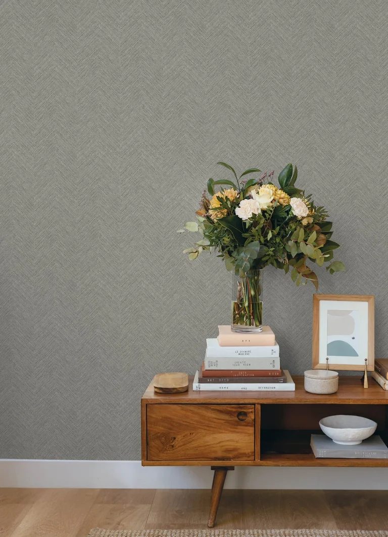 Chesapeake Caladesi Linen Chevron Wallpaper - Dark Grey
