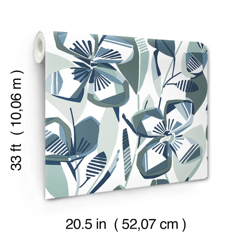 Nathalie Abstract Blooms Wallpaper - Navy