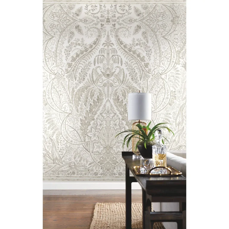 Jaipur Paisley Damask Wall Mural - Beige/White — Ảnh 4