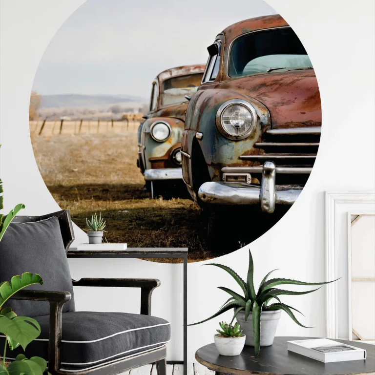 Old Rusted Cars - Wall Mural 5489 - Round - 144cm diameter