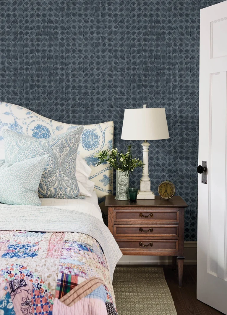 Chesapeake Button Block Geometric Wallpaper - Navy — Ảnh 5