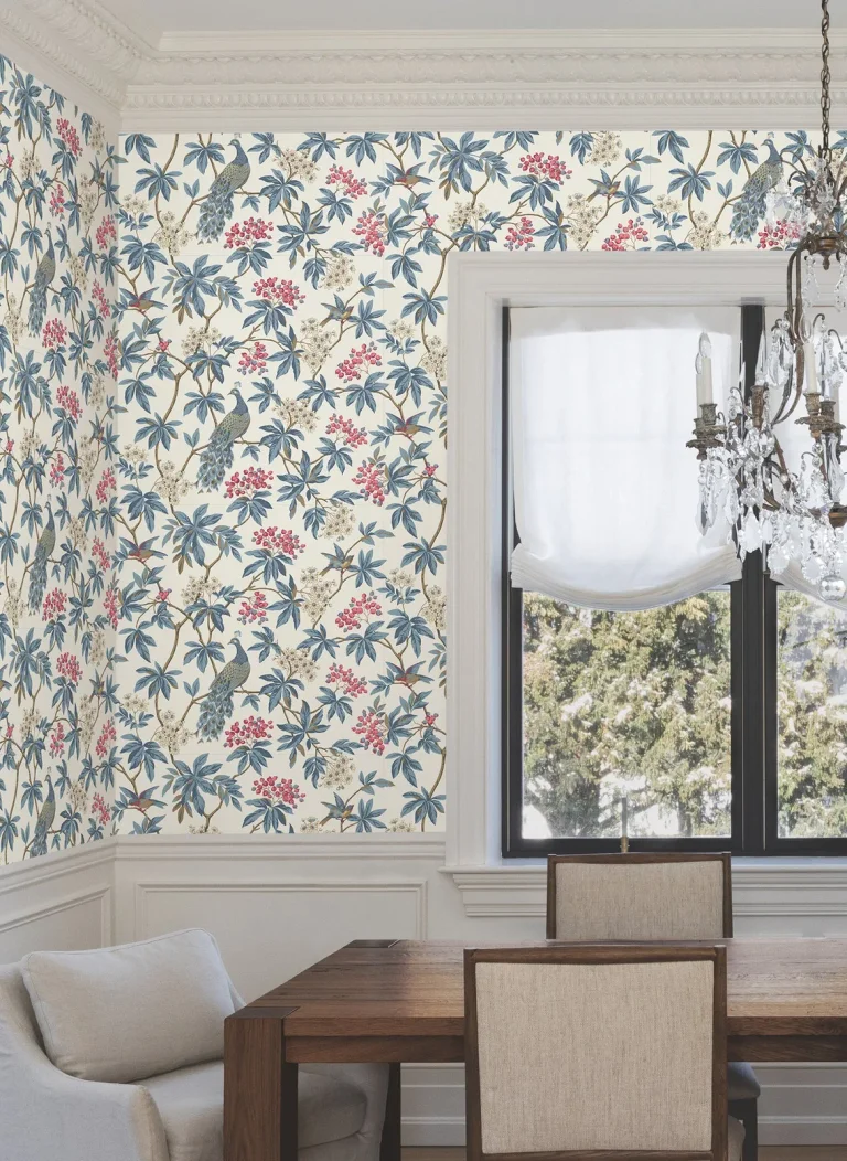 Ronald Redding Peacock Estate Wallpaper - White — Image 4