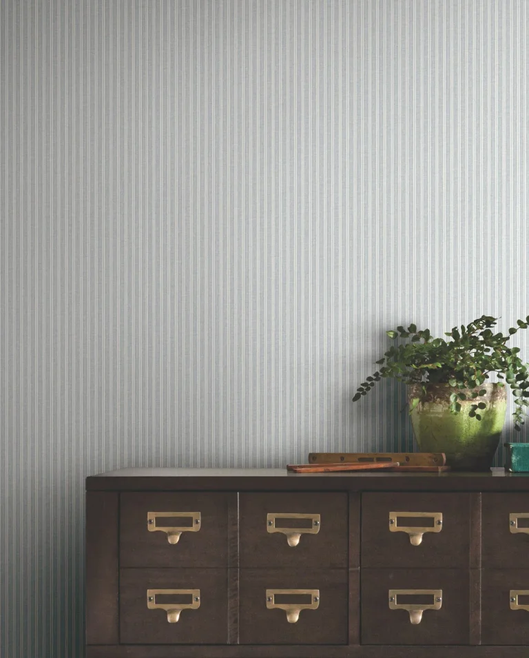 Ronald Redding Ticking Stripe Faux Linen Wallpaper - Blue — Ảnh 4