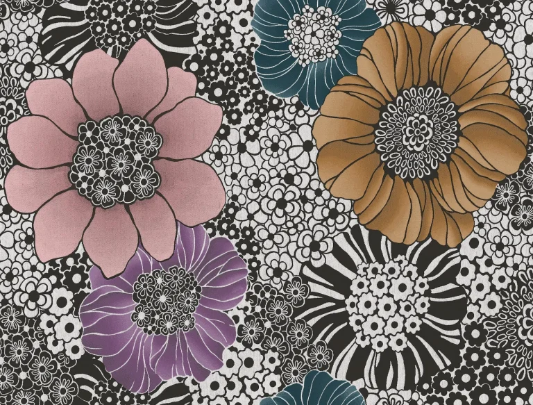 Anemones Peel and Stick Wallpaper - Black — Ảnh 3