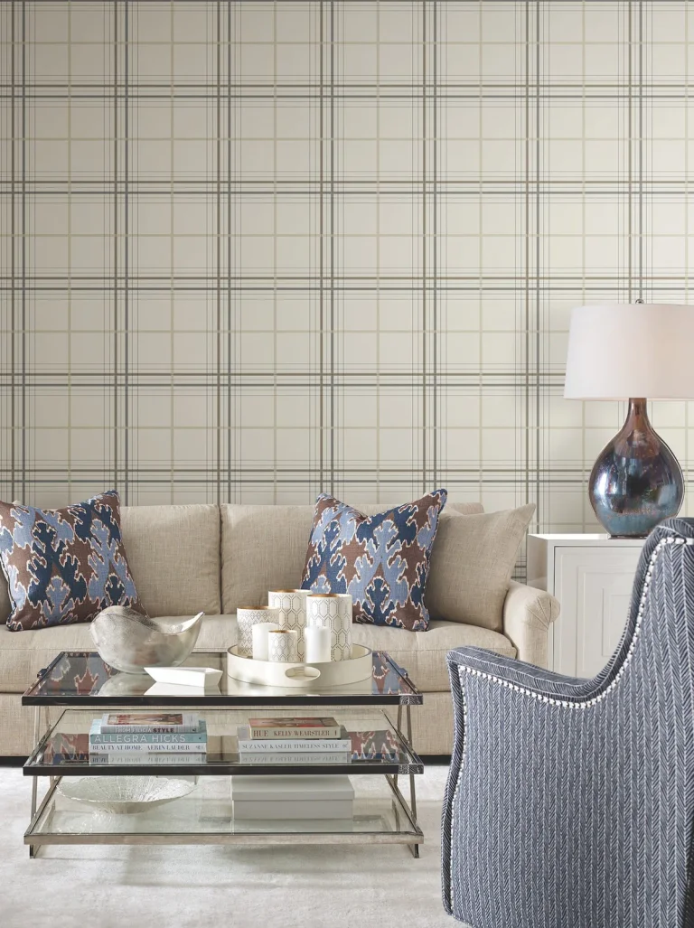 Ronald Redding Lakeside Plaid Tailored Wallpaper - Beige — Ảnh 5
