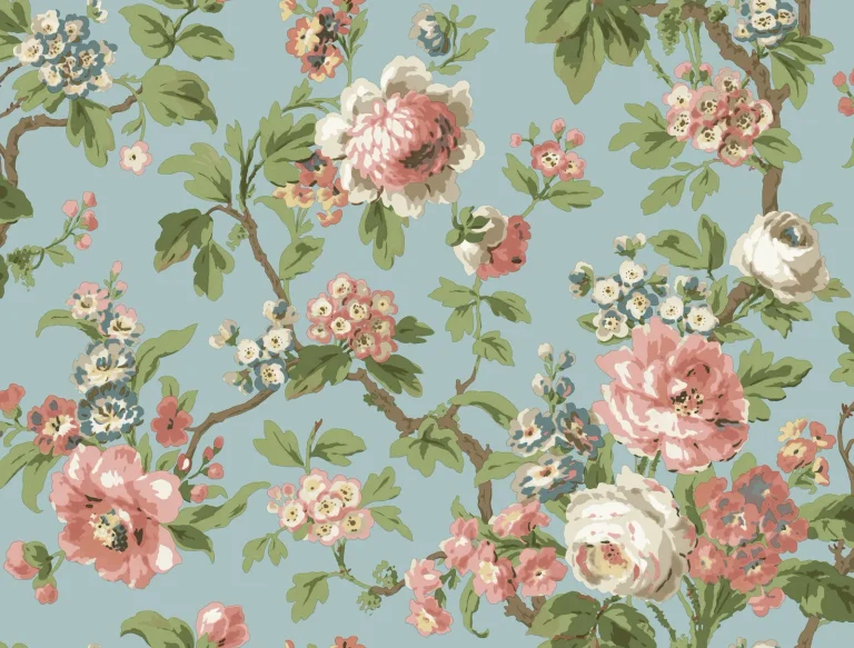 Beatrix Vintage Floral Wallpaper - Sky Blue — Ảnh 5